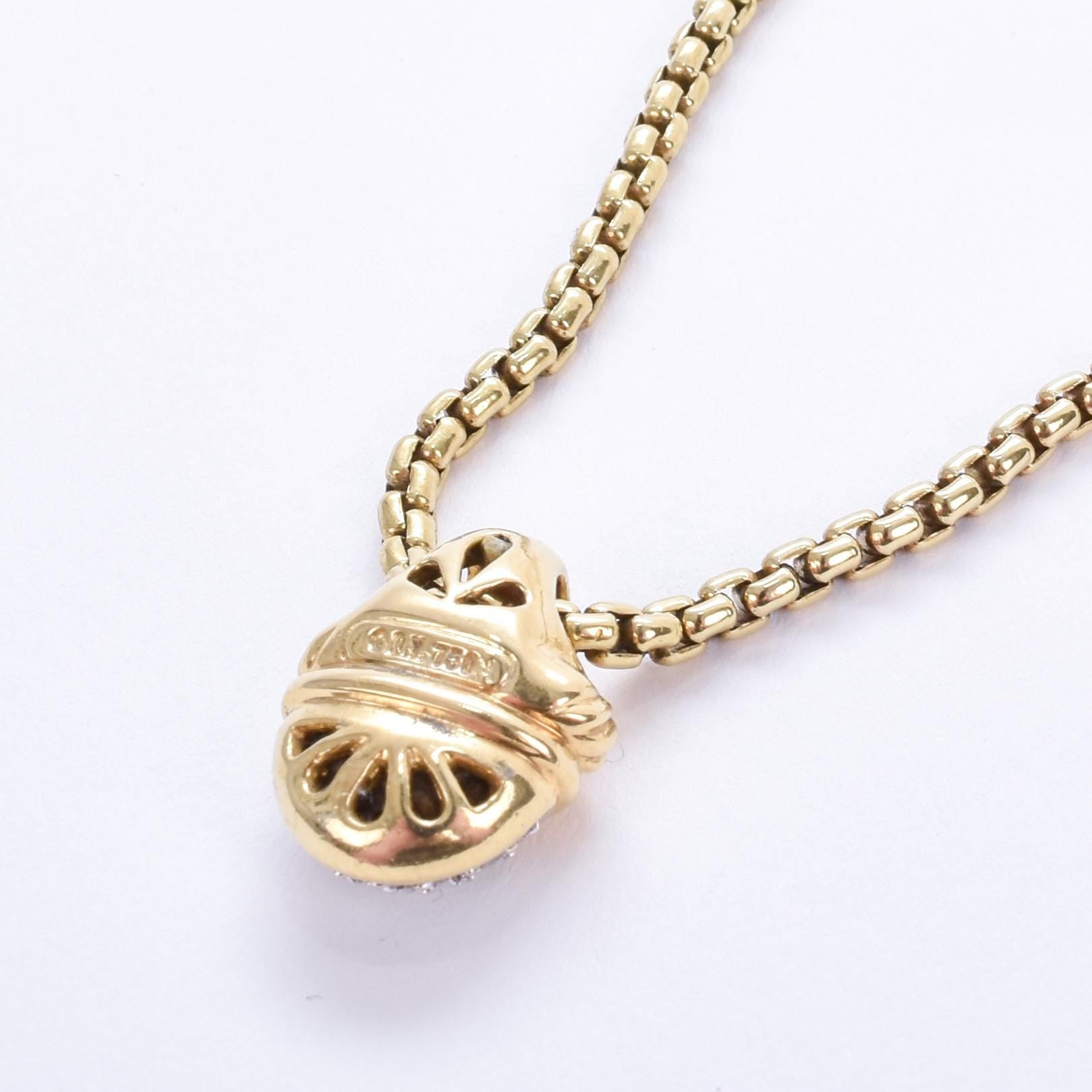 Vintage David Yurman Diamond Acorn Pendant and Chain in 18K Gold