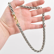 Vintage David Yurman Sterling Silver 18K Yellow Gold Diamond Wheat Chain Necklace, Sterling Silver Chain with 18K Gold Lobster Clasp, 18 in