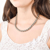 Vintage David Yurman Sterling Silver 18K Yellow Gold Diamond Wheat Chain Necklace, Sterling Silver Chain with 18K Gold Lobster Clasp, 18 in