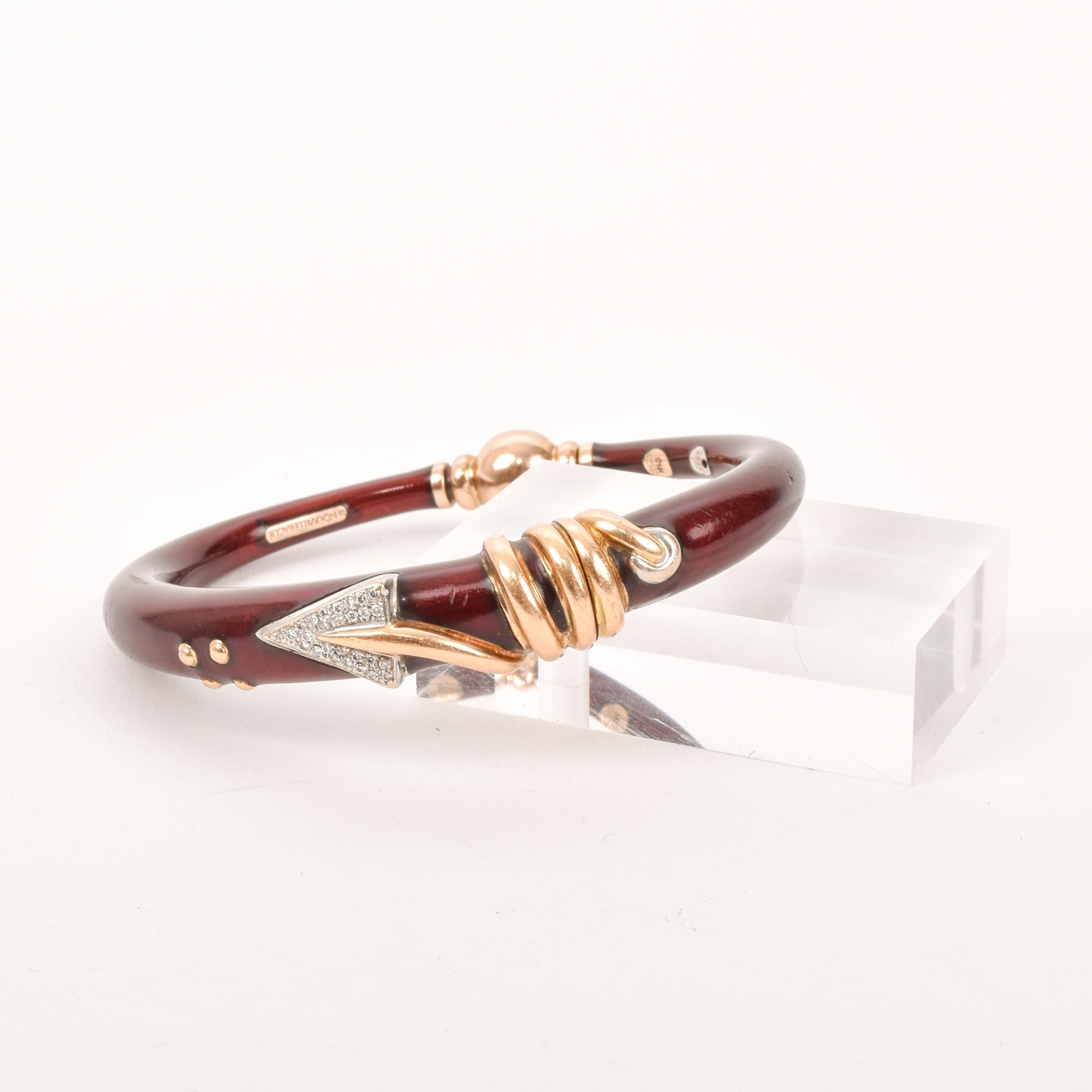 La Nouvelle Bague Bangle with  Red Enamel, 18k Gold, Sterling Silver, and Diamonds