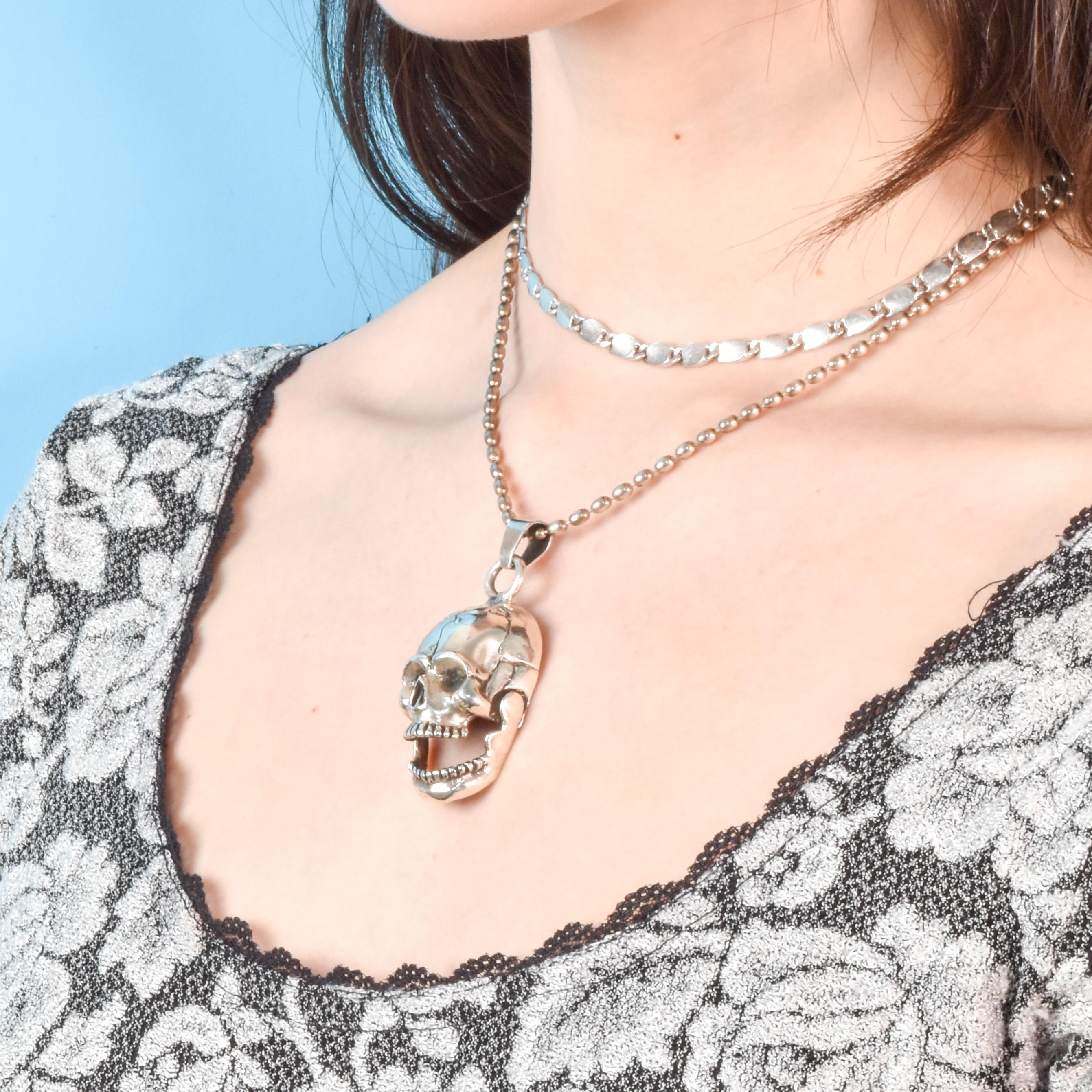 Sterling Silver Skull Pendant with Articulating Jaw