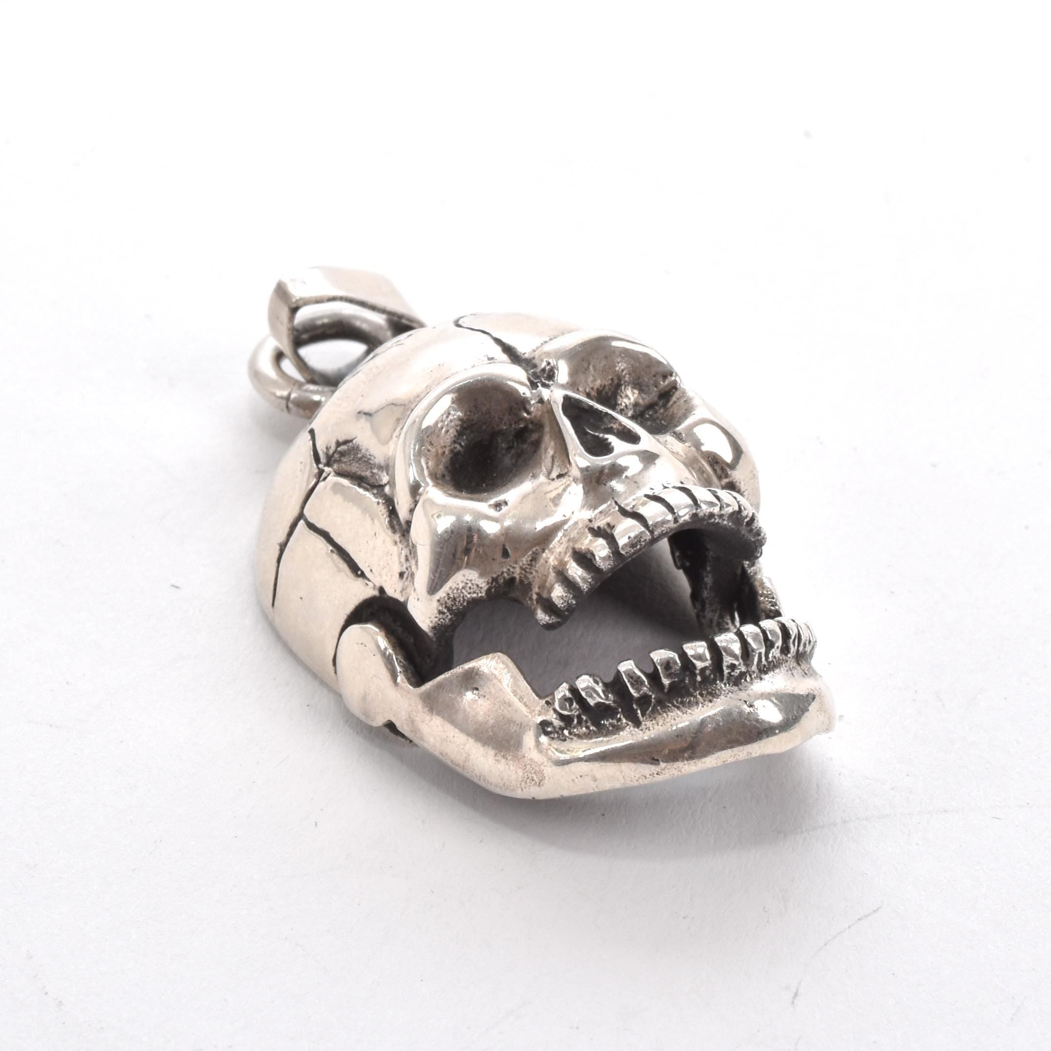 Sterling Silver Skull Pendant with Articulating Jaw