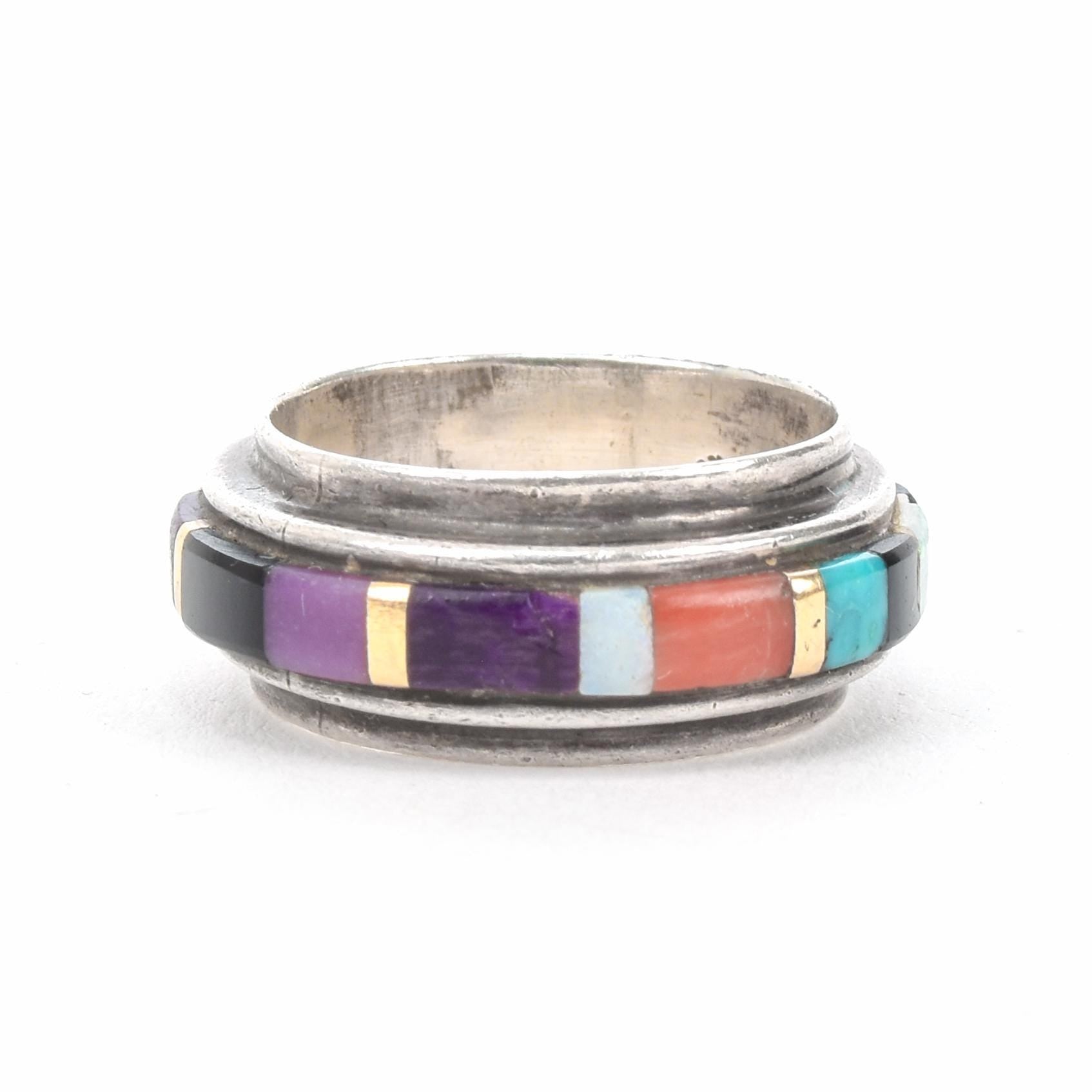 Sonwai by Verma Nequatewa Silver Gem Inlay with 18K Gold Ring