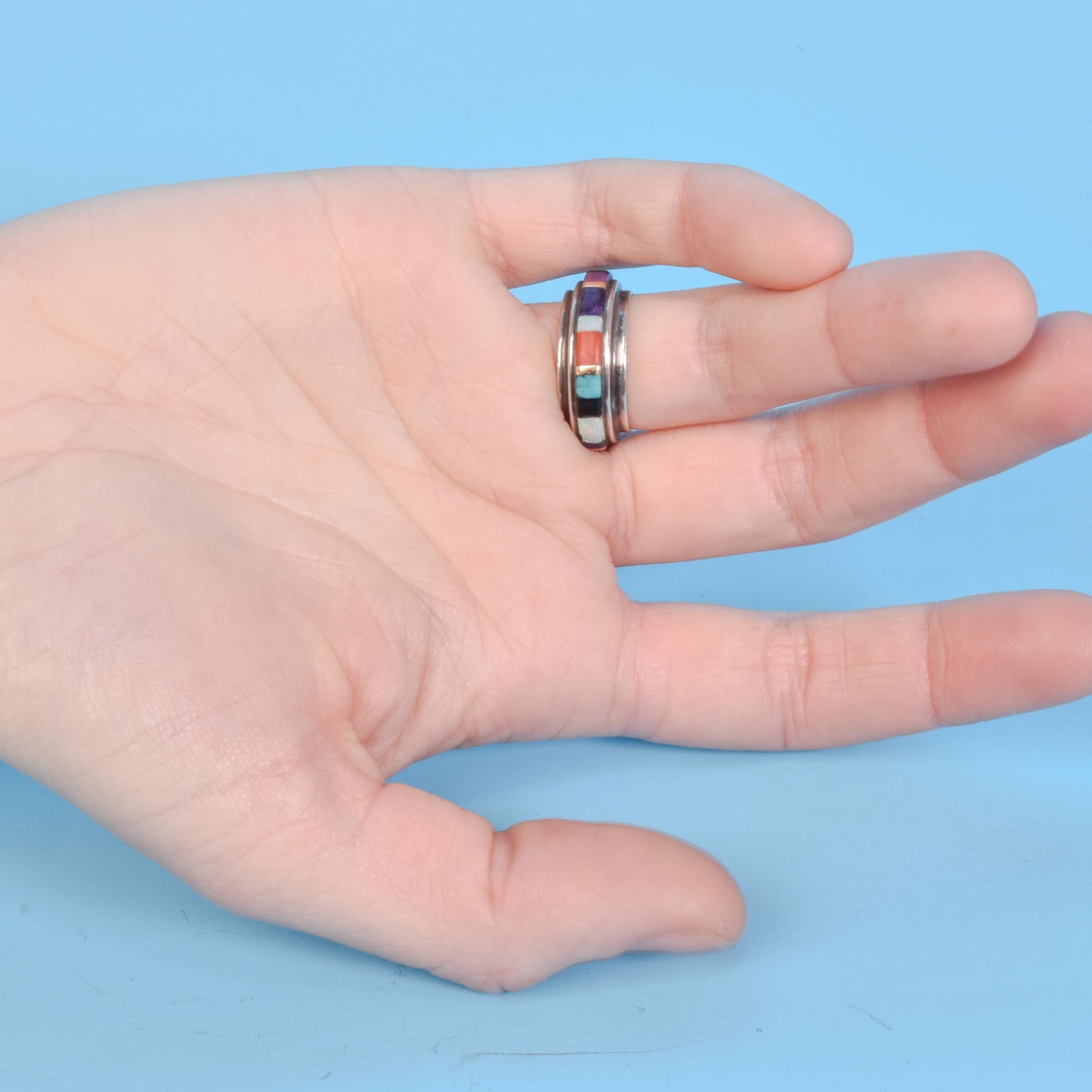 Sonwai by Verma Nequatewa Silver Gem Inlay with 18K Gold Ring