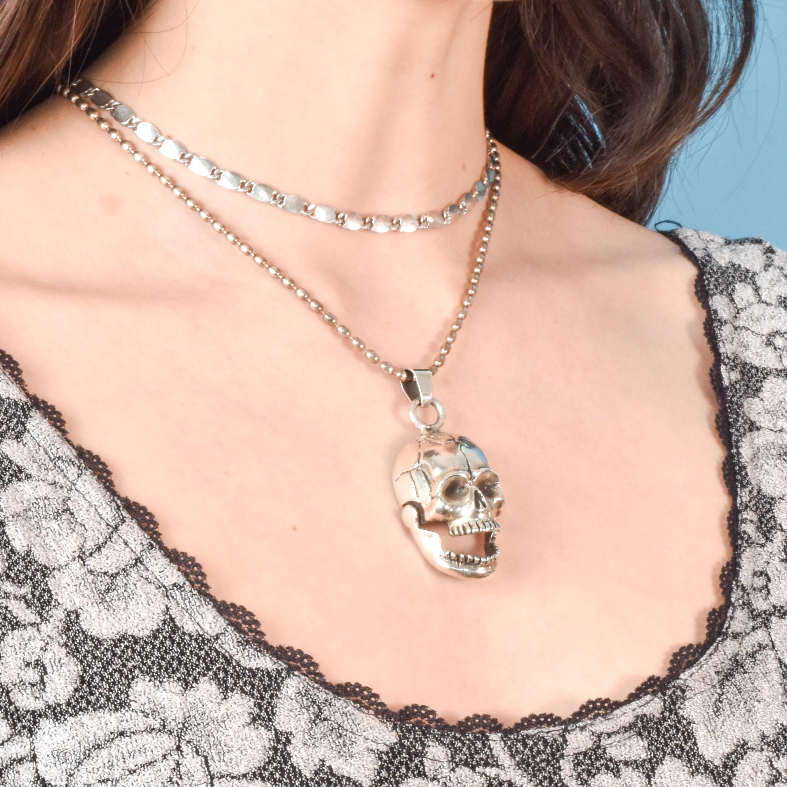 Sterling Silver Skull Pendant with Articulating Jaw