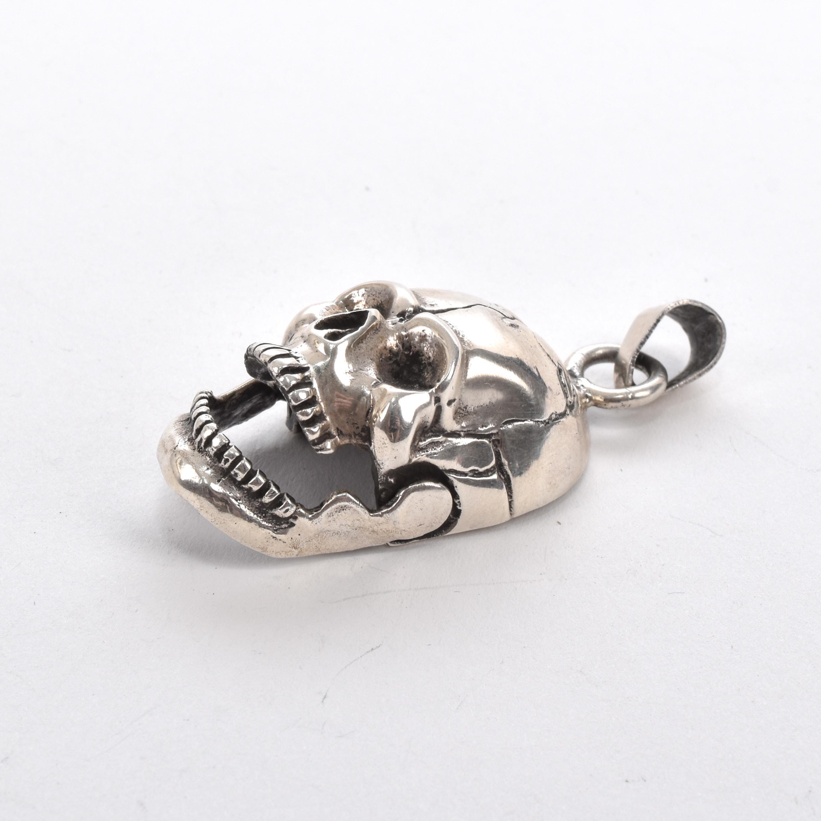 Sterling Silver Skull Pendant with Articulating Jaw