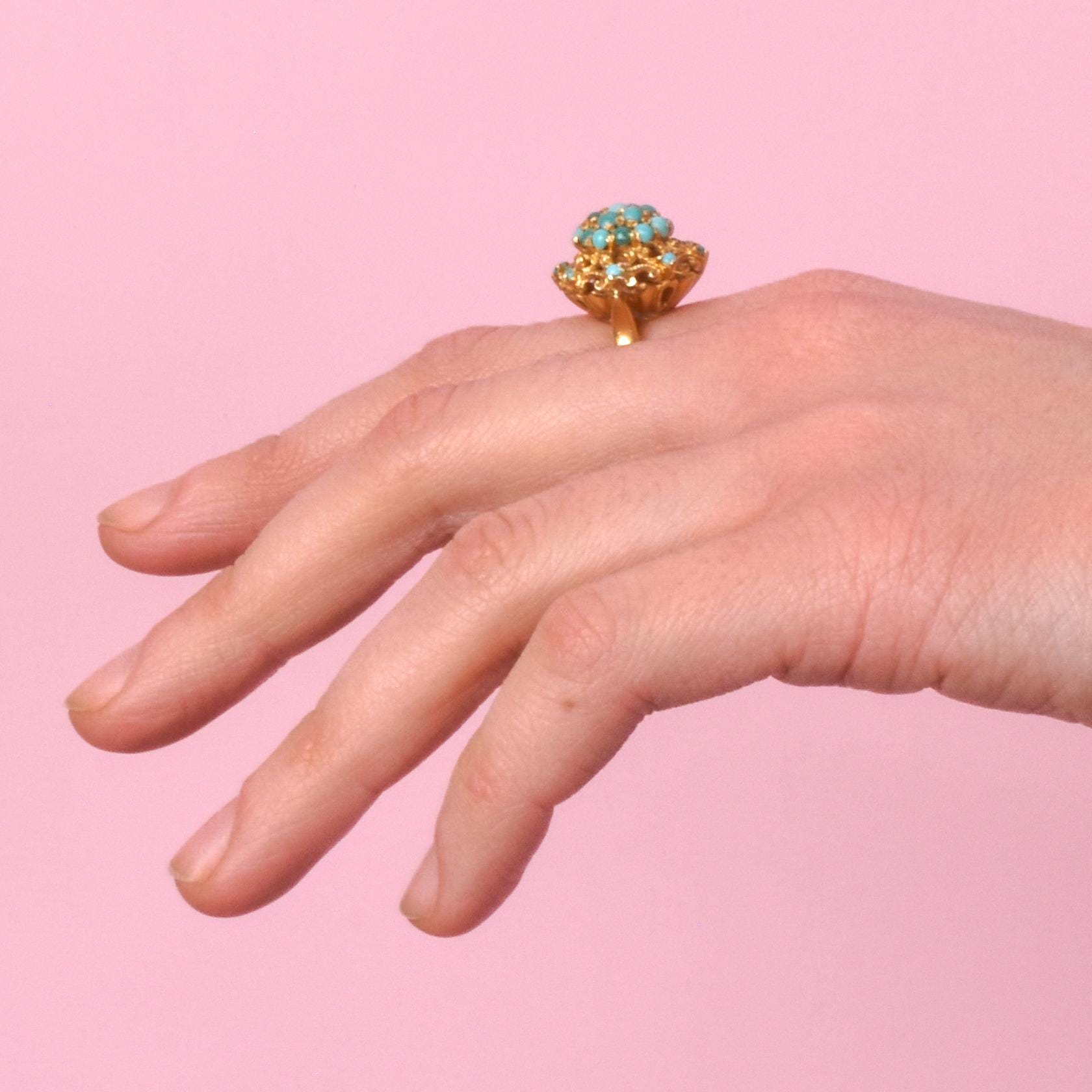 18K Gold Multi-Stone Turquoise Cocktail Ring