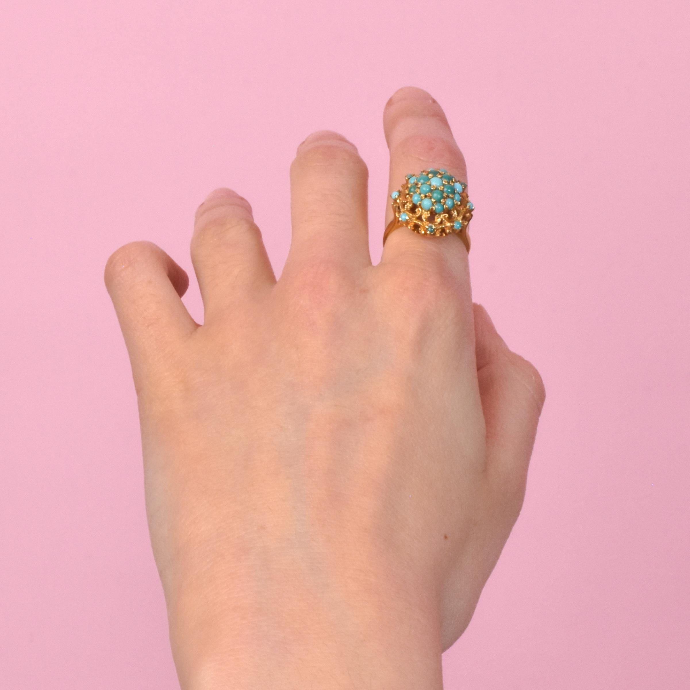 18K Gold Multi-Stone Turquoise Cocktail Ring