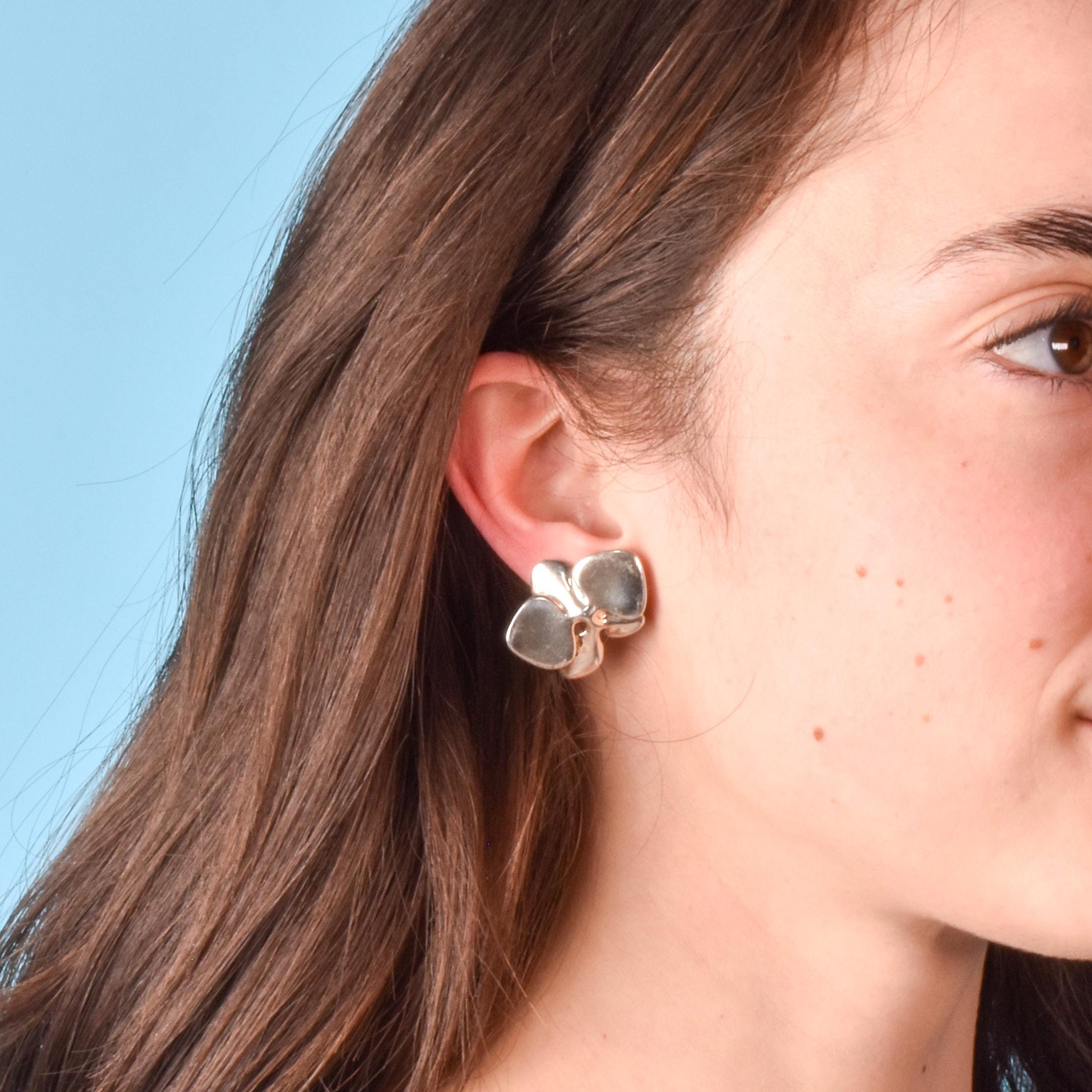 1984 Angela Cummings Sculptural Silver Orchid Stud Earrings