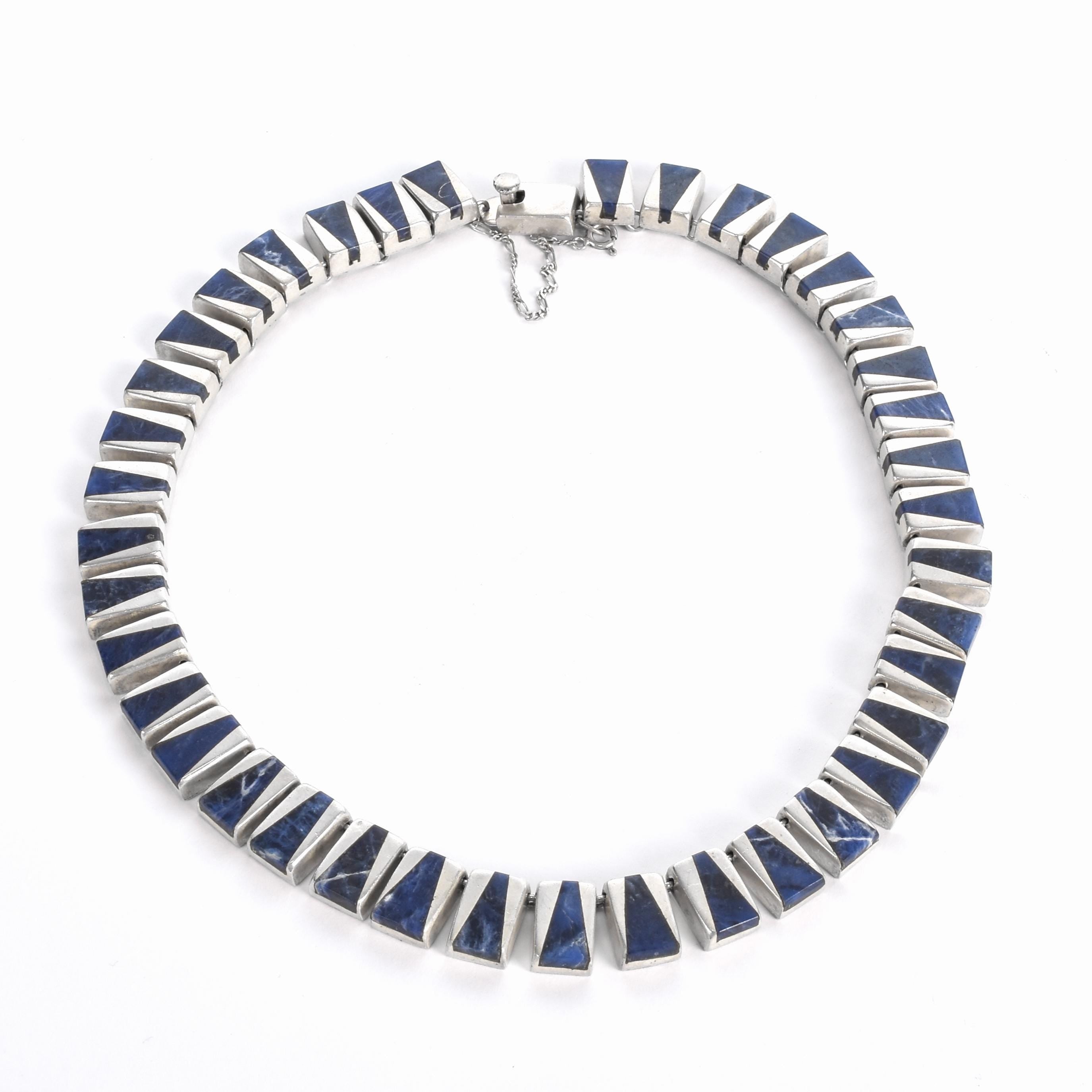 J Comes Taxco Silver Necklace with Blue Sodalite