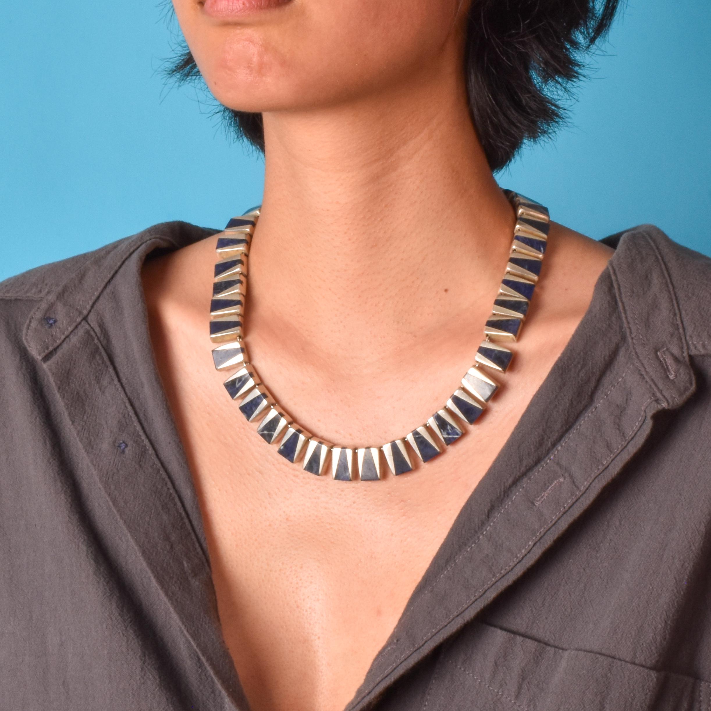 J Comes Taxco Silver Necklace with Blue Sodalite