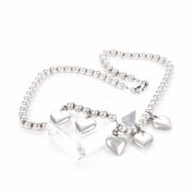 Sterling Silver Beaded Necklace with Heart Pendants