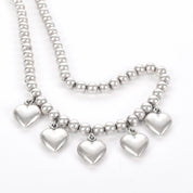 Sterling Silver Beaded Necklace with Heart Pendants