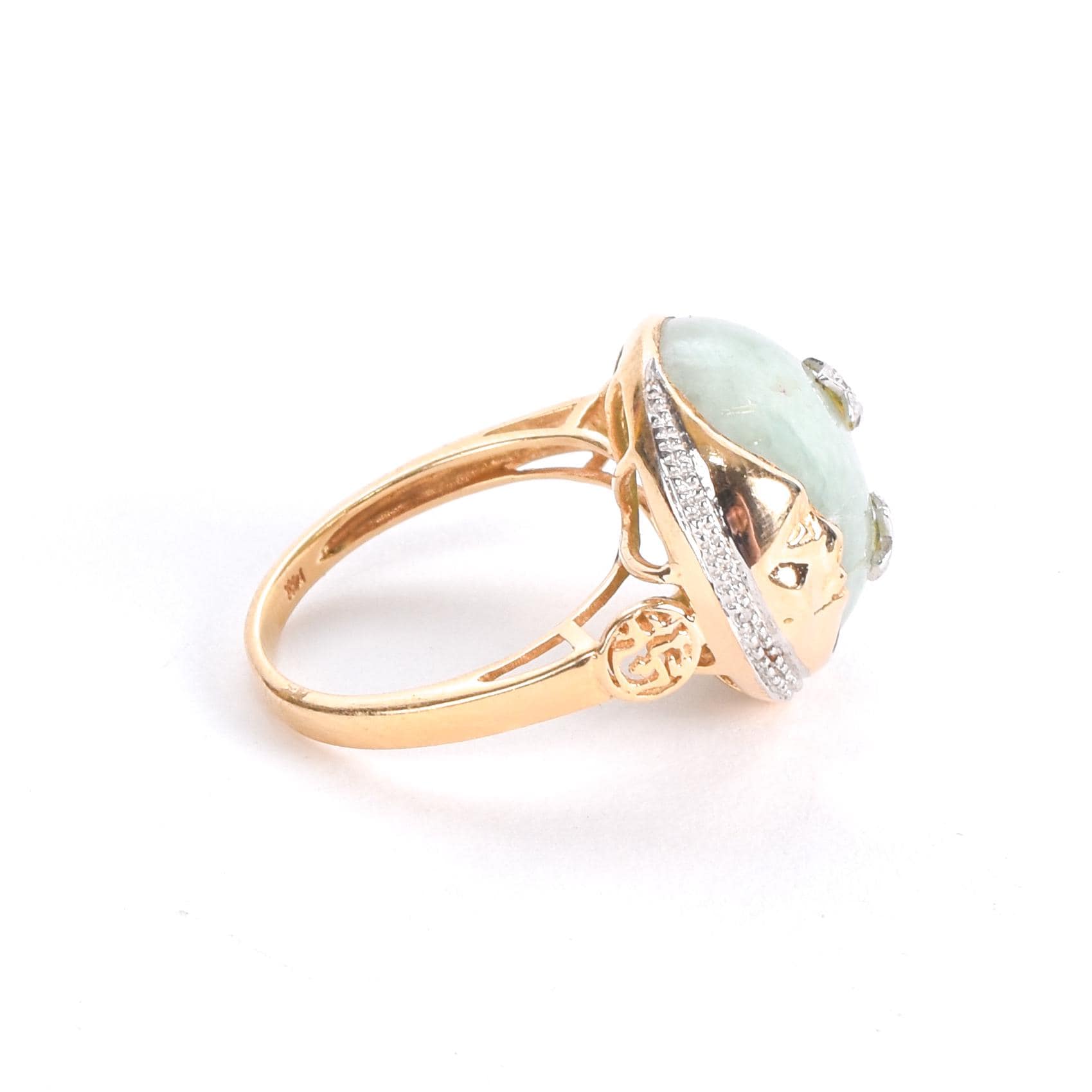 14K Gold Chinese Jade Moon and Star Ring