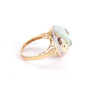 14K Gold Chinese Jade Moon and Star Ring