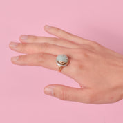 14K Gold Chinese Jade Moon and Star Ring