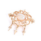 10K Gold Victorian Style Dangle Pendant with Opals and Diamonds