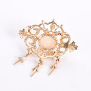 10K Gold Victorian Style Dangle Pendant with Opals and Diamonds