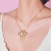 10K Gold Victorian Style Dangle Pendant with Opals and Diamonds