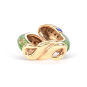 14K Gold with Enamel and Diamond Bypass Snake Ring