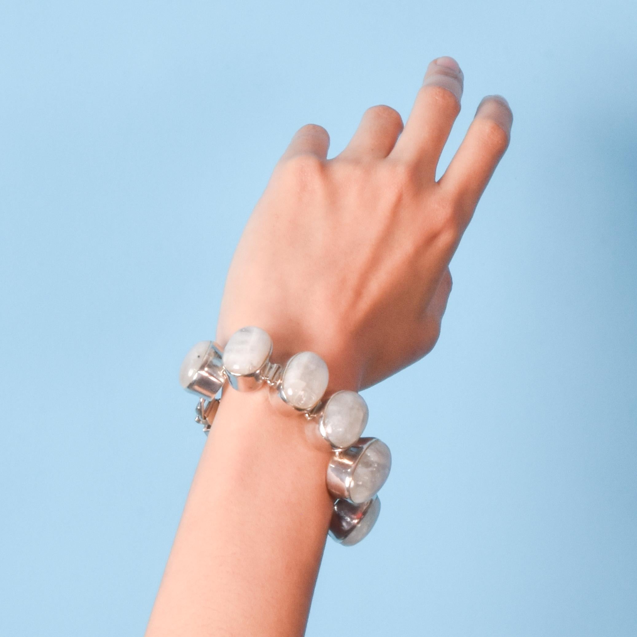 Sterling Silver Rainbow Moonstone Link Bracelet