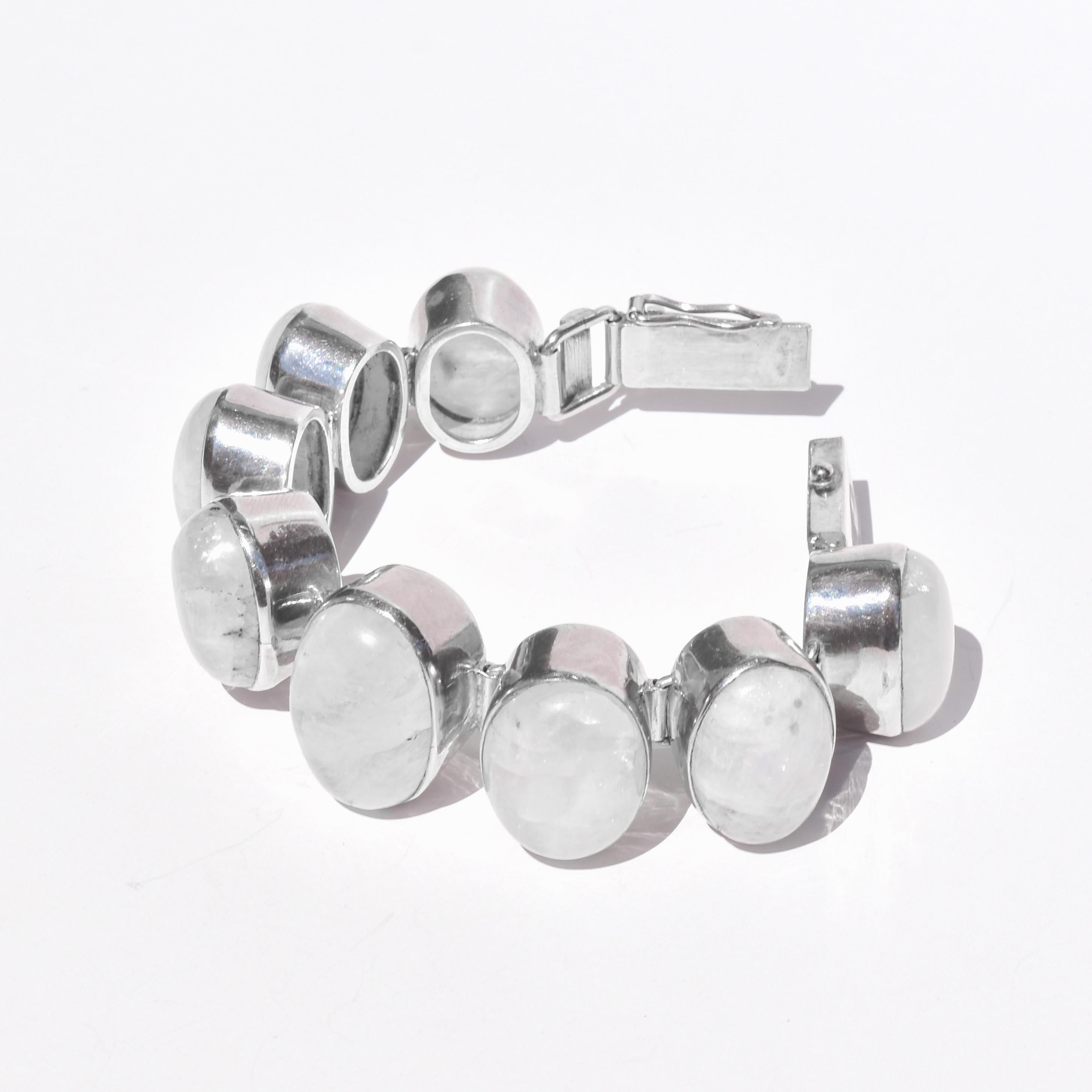Sterling Silver Rainbow Moonstone Link Bracelet