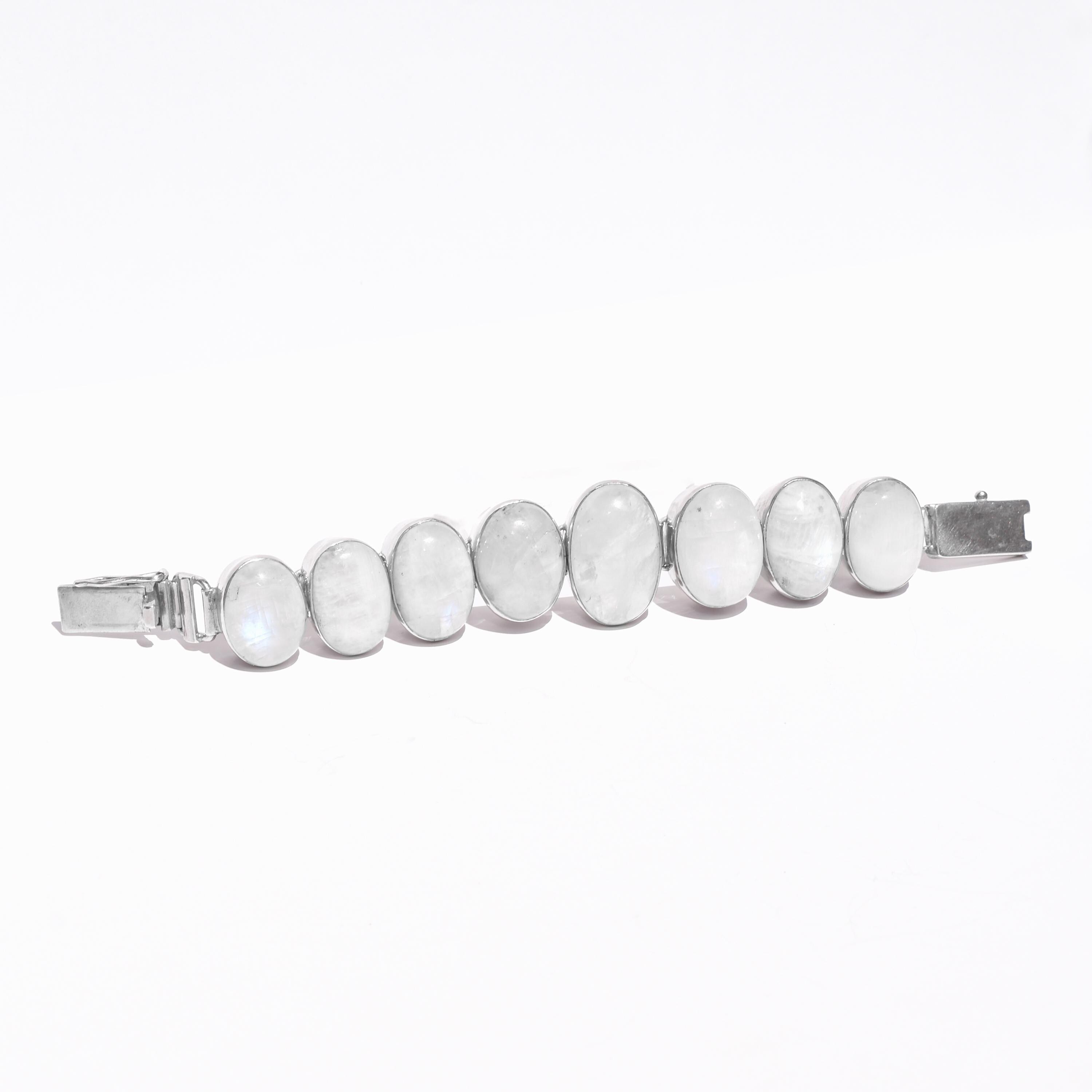 Sterling Silver Rainbow Moonstone Link Bracelet