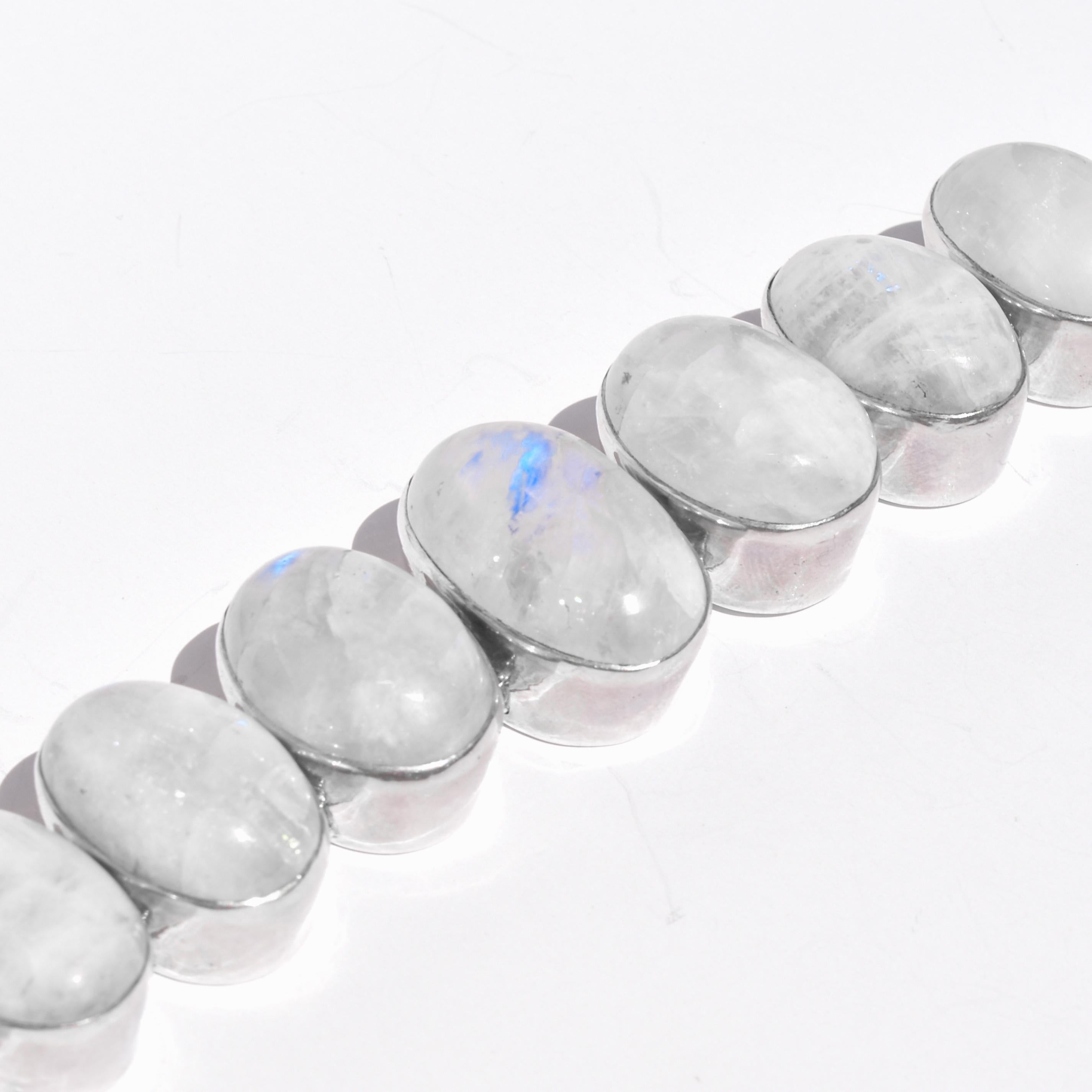Sterling Silver Rainbow Moonstone Link Bracelet