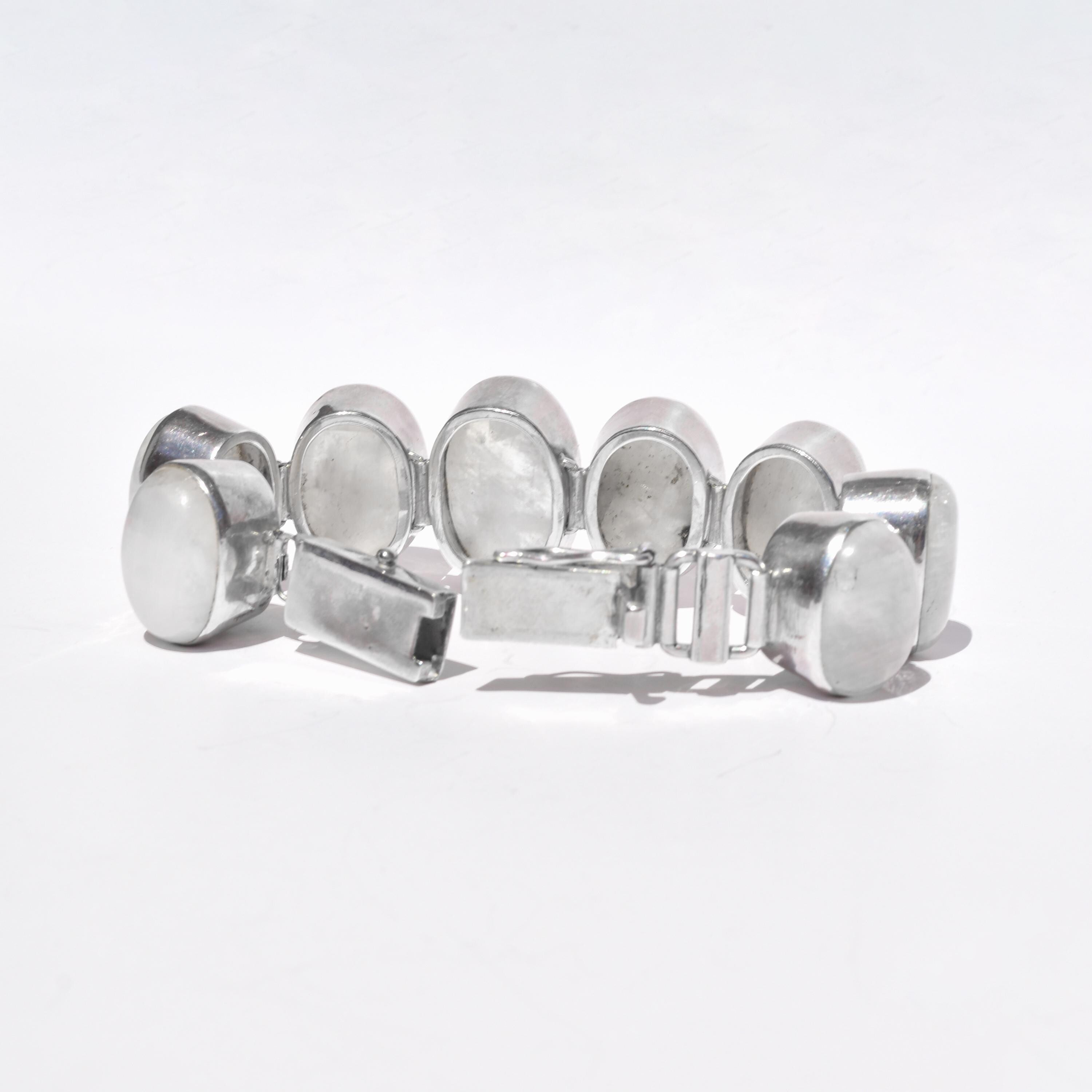 Sterling Silver Rainbow Moonstone Link Bracelet