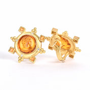 18K Gold Venetian Glass Intaglio Earrings with Citrine and Diamonds