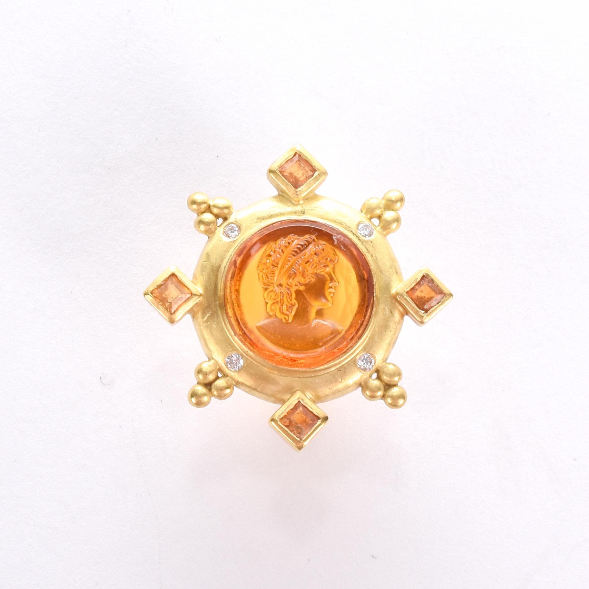 18K Gold Venetian Glass Intaglio Earrings with Citrine and Diamonds