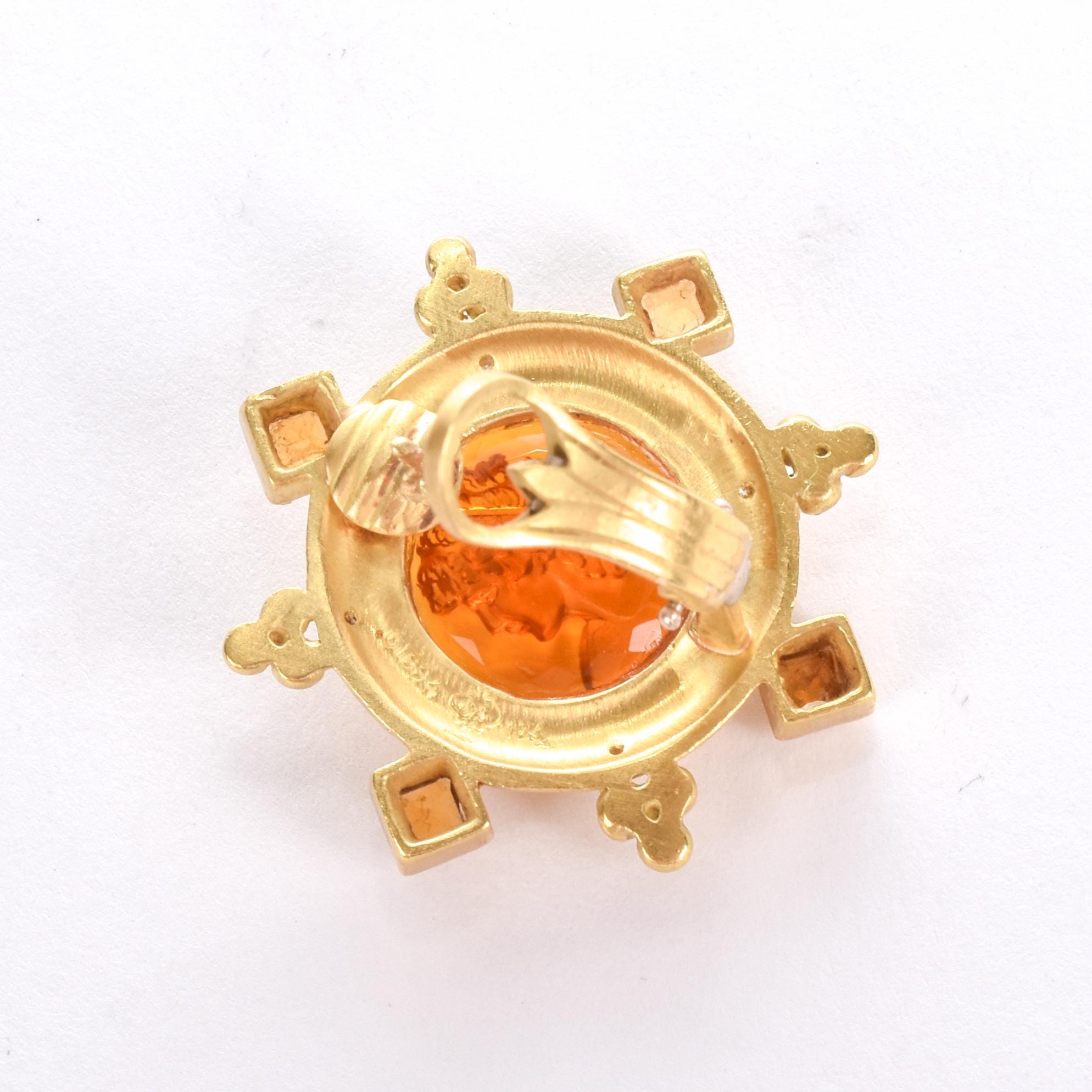 18K Gold Venetian Glass Intaglio Earrings with Citrine and Diamonds