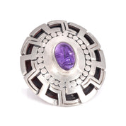 Talleres Se Los Ballesteros Taxco Silver Brooch with Amethyst Face