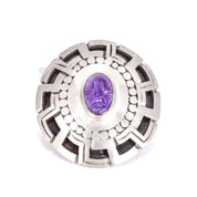 Talleres Se Los Ballesteros Taxco Silver Brooch with Amethyst Face