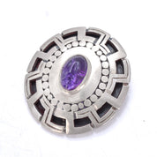 Talleres Se Los Ballesteros Taxco Silver Brooch with Amethyst Face