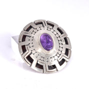 Talleres Se Los Ballesteros Taxco Silver Brooch with Amethyst Face