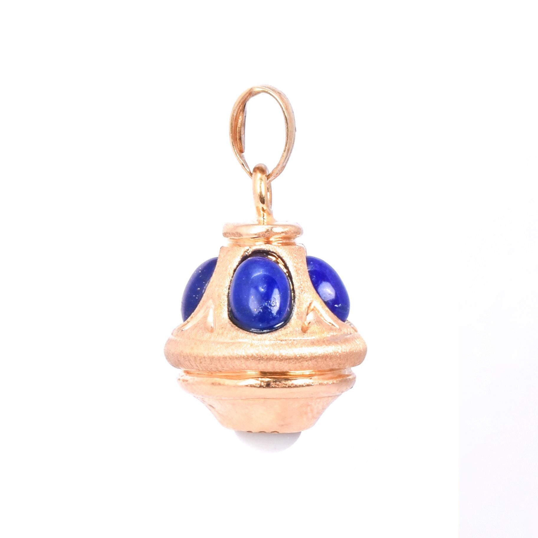 14K Gold, Lapis Lazuli, and Mother of Pearl Drop Pendant