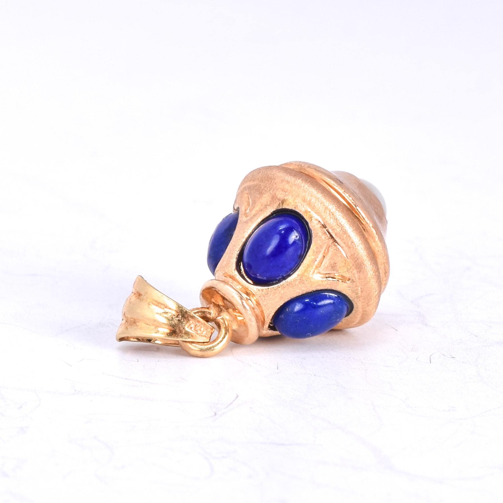 14K Gold, Lapis Lazuli, and Mother of Pearl Drop Pendant