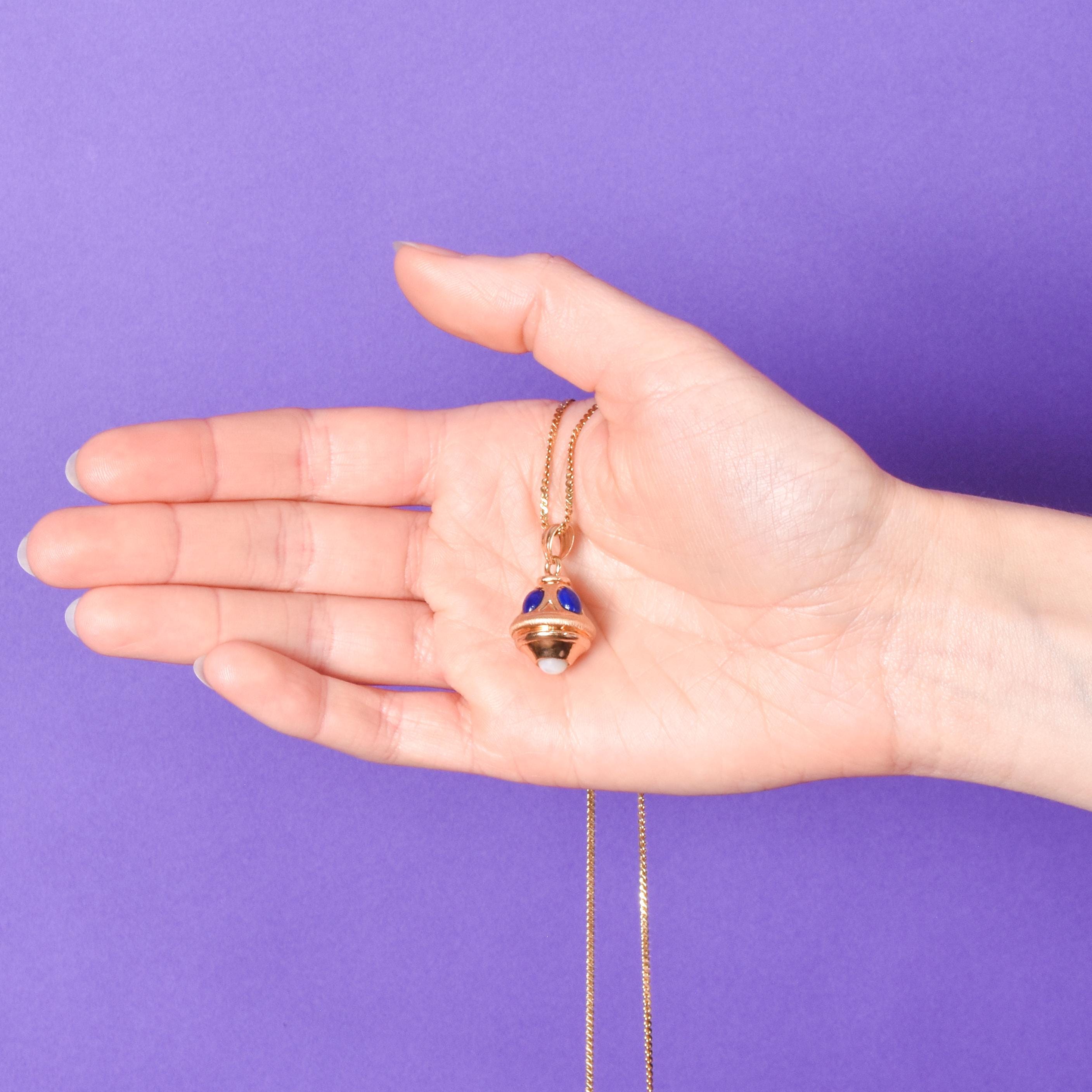 14K Gold, Lapis Lazuli, and Mother of Pearl Drop Pendant