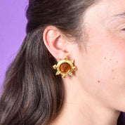 18K Gold Venetian Glass Intaglio Earrings with Citrine and Diamonds