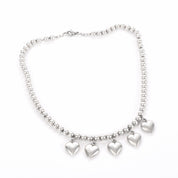Sterling Silver Beaded Necklace with Heart Pendants