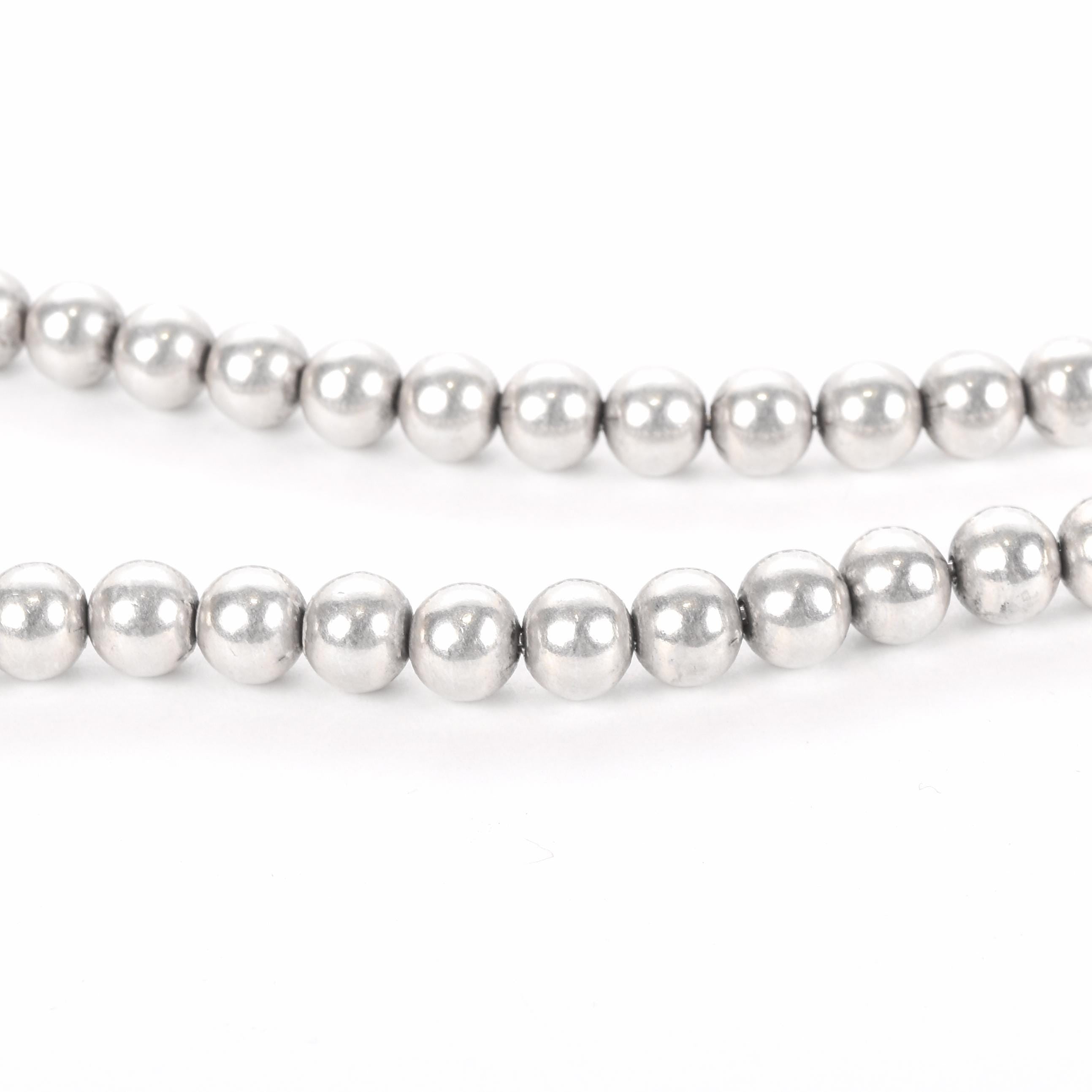 Sterling Silver Beaded Necklace with Heart Pendants
