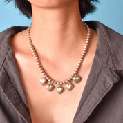 Sterling Silver Beaded Necklace with Heart Pendants