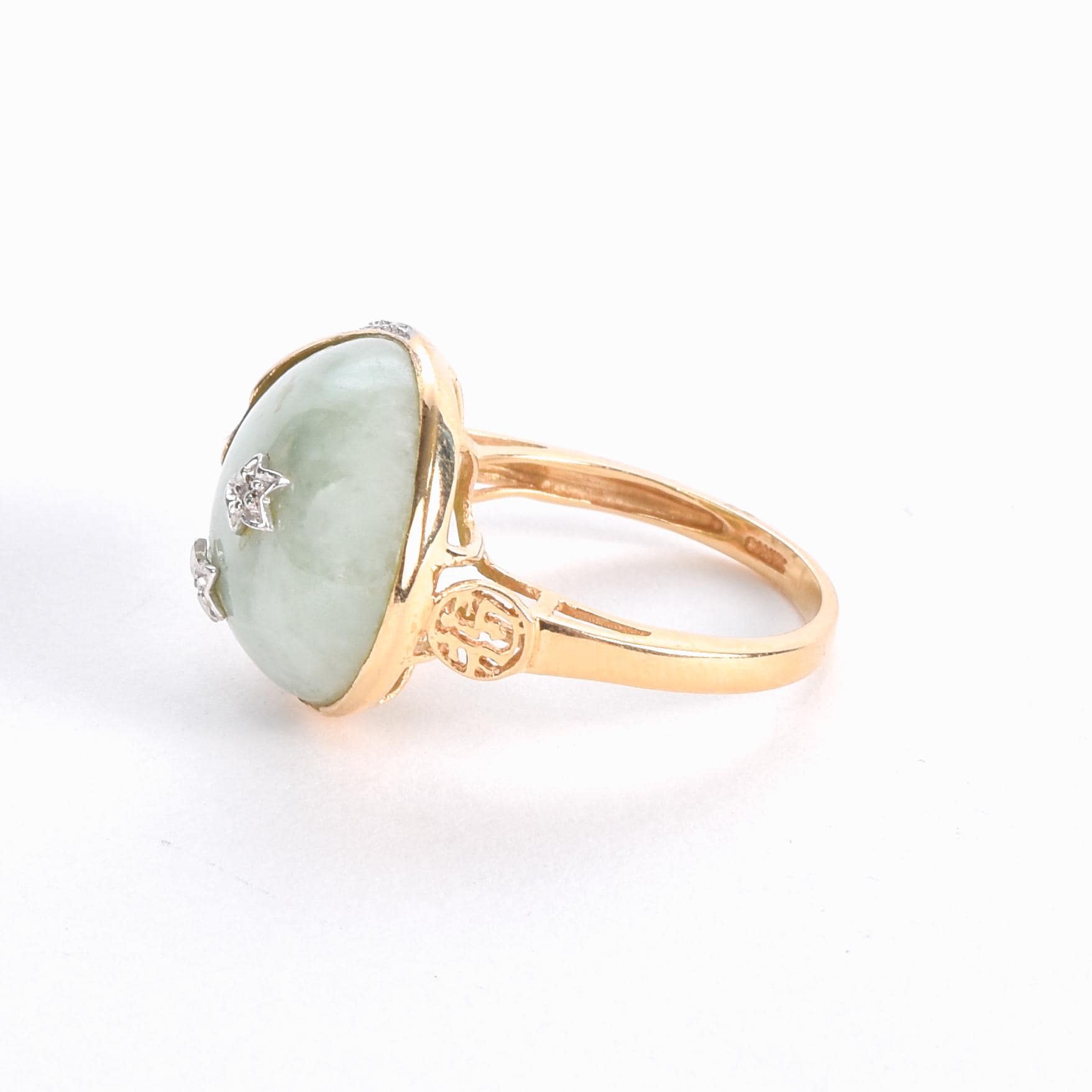 14K Gold Chinese Jade Moon and Star Ring
