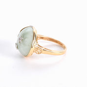 14K Gold Chinese Jade Moon and Star Ring
