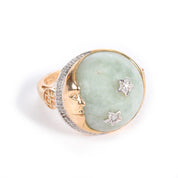 14K Gold Chinese Jade Moon and Star Ring