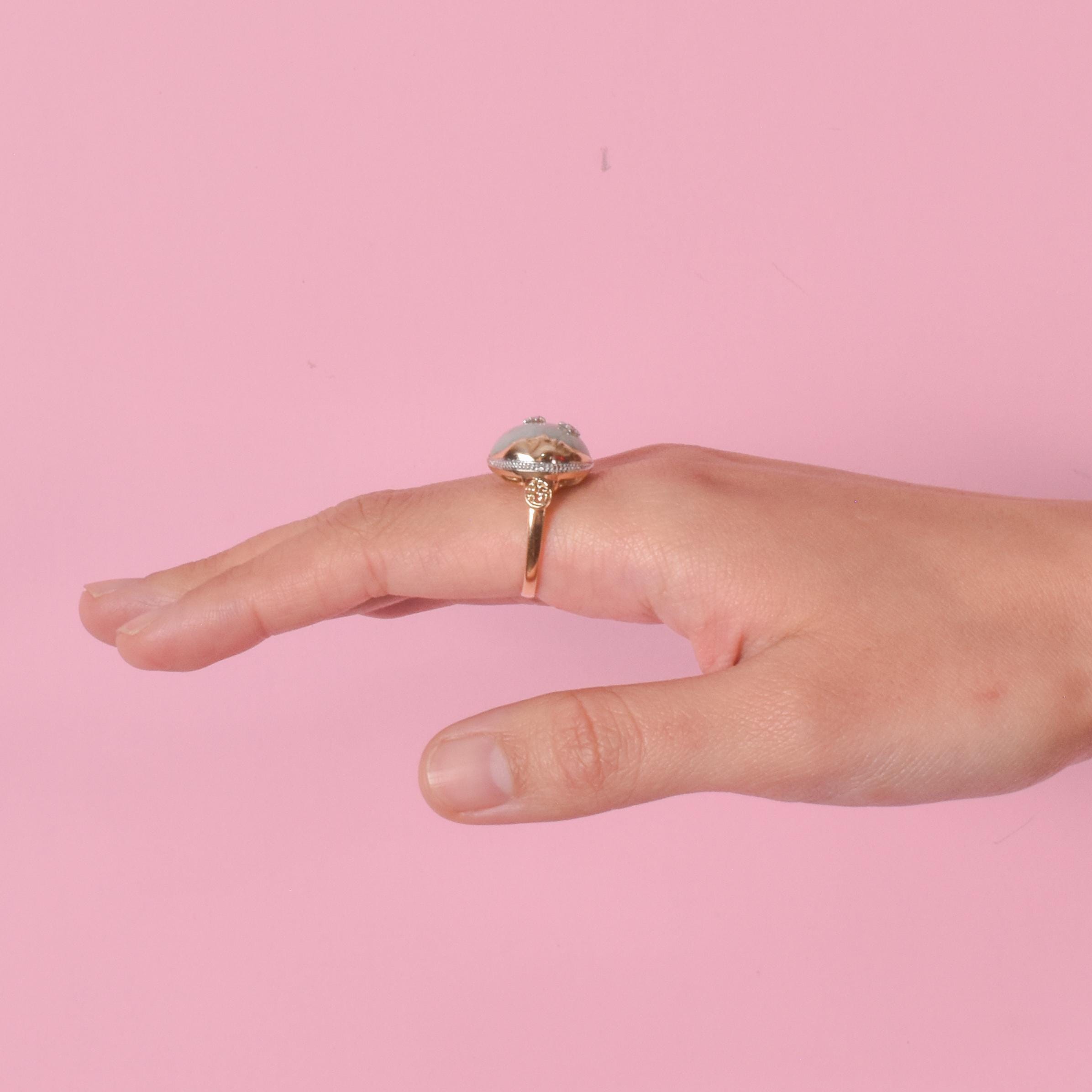 14K Gold Chinese Jade Moon and Star Ring