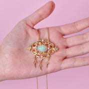 10K Gold Victorian Style Dangle Pendant with Opals and Diamonds