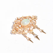 10K Gold Victorian Style Dangle Pendant with Opals and Diamonds