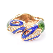 14K Gold with Enamel and Diamond Bypass Snake Ring